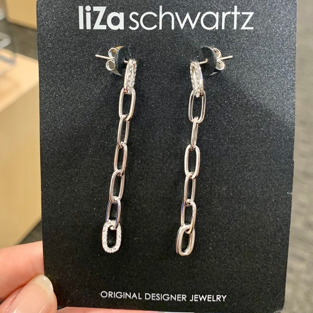 Liza Schwartz Love Link Silver Chain Drop Earrings